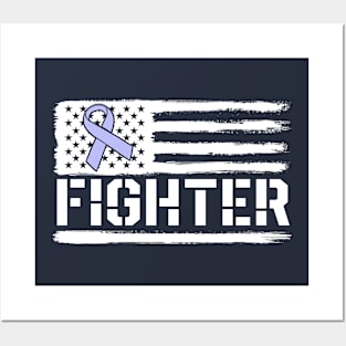 Stomach Cancer Awareness Fighter American Flag Periwinkle Posters and Art